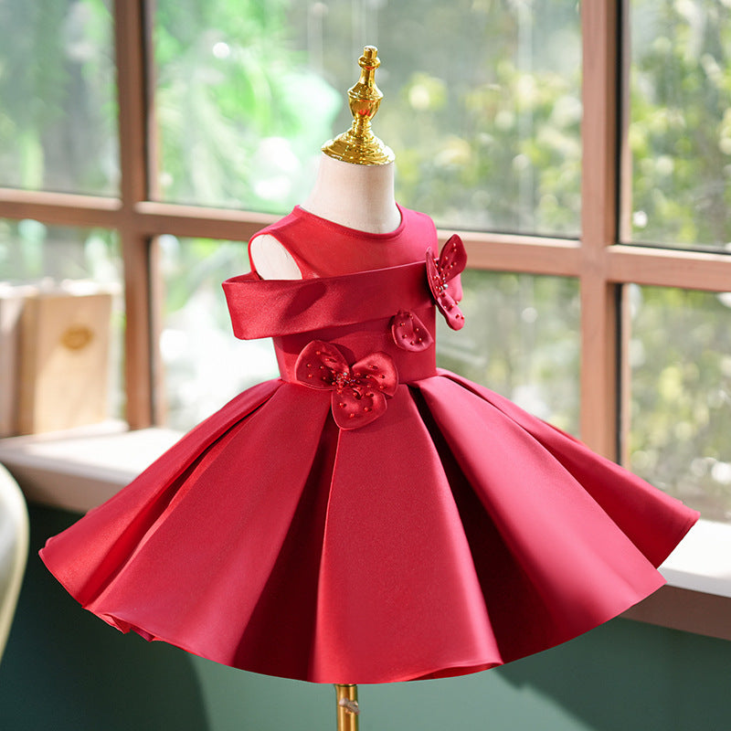 Girls Christmas Satin Dress Girls Birthday Dress Flower Girl Wedding Dress