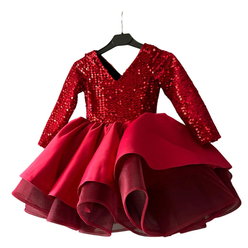 Cute Toddler Long Sleeves Christmas Dress  Baby Girl Birthday Princess Dress
