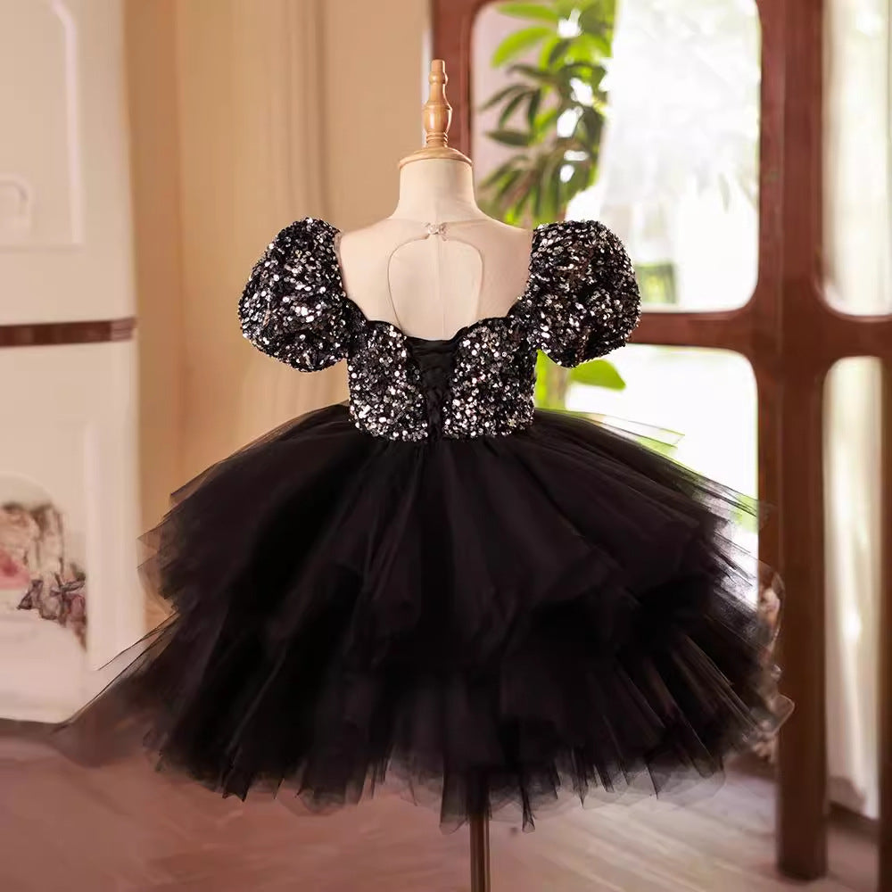 Girls Tutu Black Sequin Princess Dress Children's Show Christmas Dress Girls Tutu Black Sequin Princess Dress Children's Show Christmas Dress
