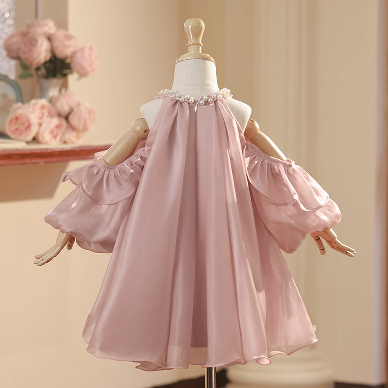 Baby Girl Birthday Communion Dress Pearl Neck Off Shoulder Princess Dress