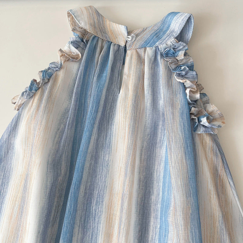 New Summer Girls Contrast Color Striped Vest Princess Dress