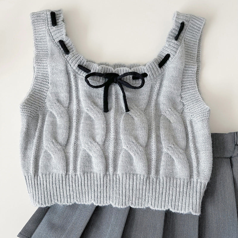 Girls' New Wool Vest Shirt and Skirt Three-piece Suit
