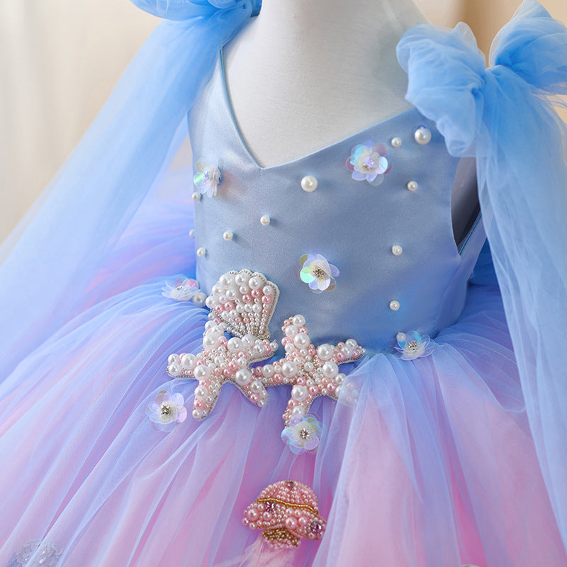 Girls Blue Ball Princess Dress Girls Birthday Suspender Dress