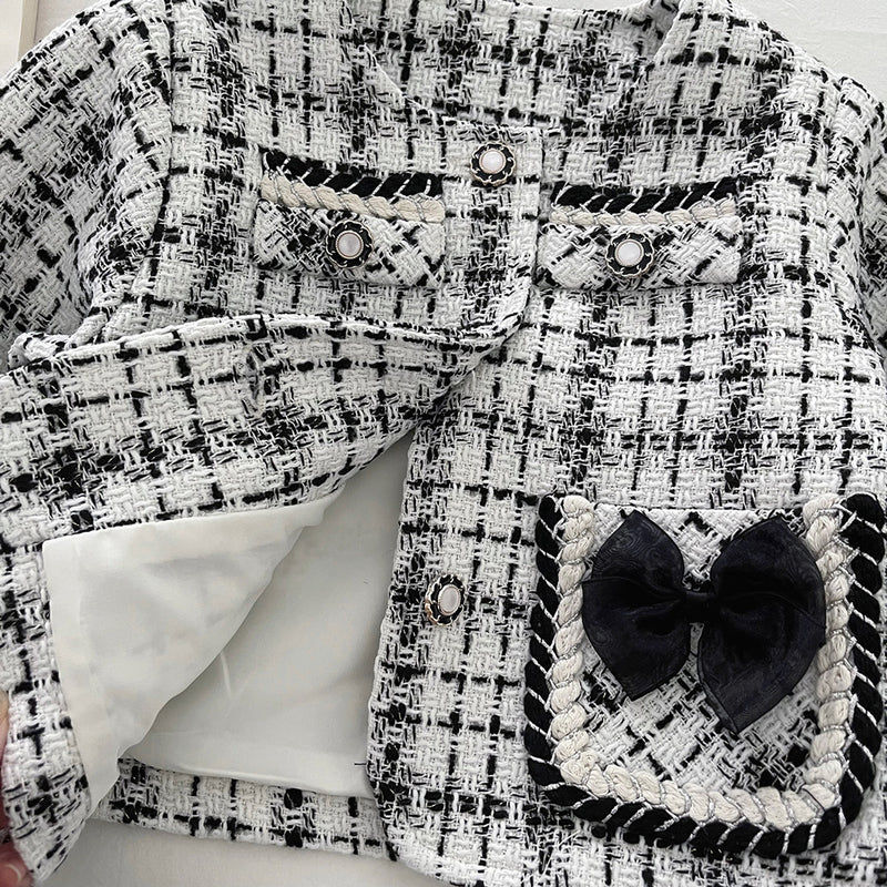 Girls' Autumn New Plaid Jacket and Short Skirt Two-piece Suit