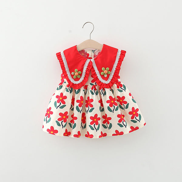Toddler Dress Cute Baby Flower Doll Collar Sun dress