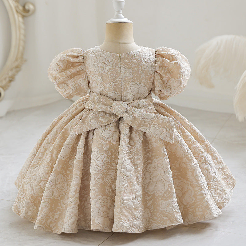 French Birthday Dress Puff Sleeves Bowknot Cute Princess Dress