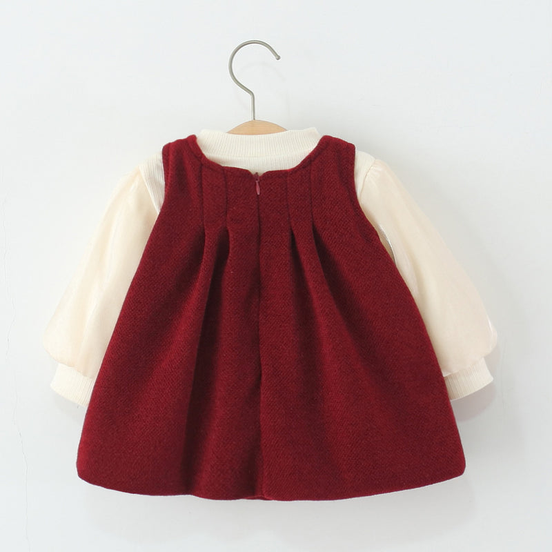 Girls' Winter Fleece Top Vest Dress Two Piece Set