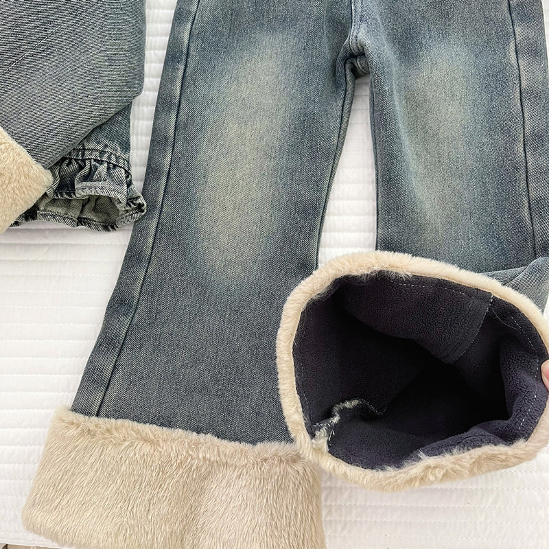 Girls' Winter Denim Jacket Flared Jeans Two-piece Set