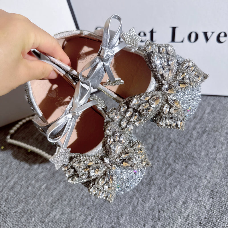 Girls' Crystal Butterfly Princess Leather Shoes