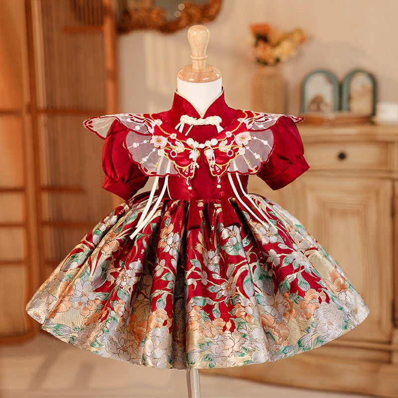 christmas dresses girls dress, Girls fancy christmas dress, green and gold christmas dress, christmas photos dress, Girls holiday dress Dress has sewn in petticoat and includes bloomers Girls Christmas Elf Costume Dress: