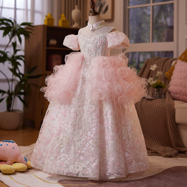 Girls' Birthday Dress Girl's Prom Princess Dress Flower Girl Pink Wedding Dress