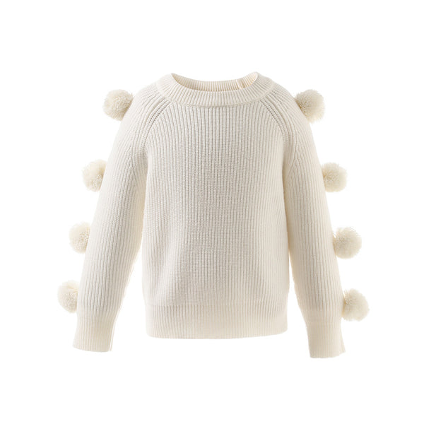 Children's Round Neck Sweater Long Sleeve Fur Ball Sweater