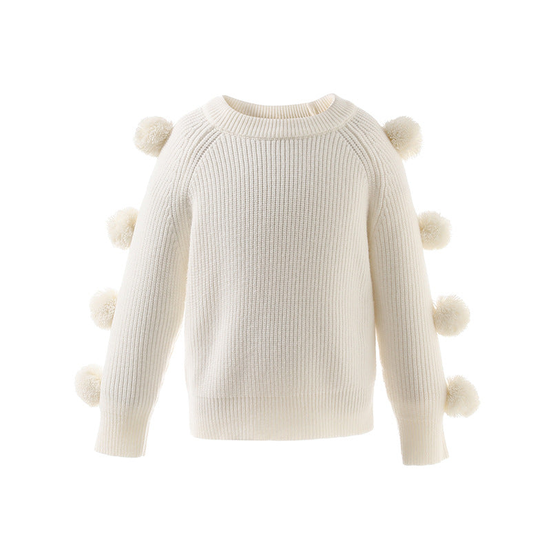Children's Round Neck Sweater Long Sleeve Fur Ball Sweater