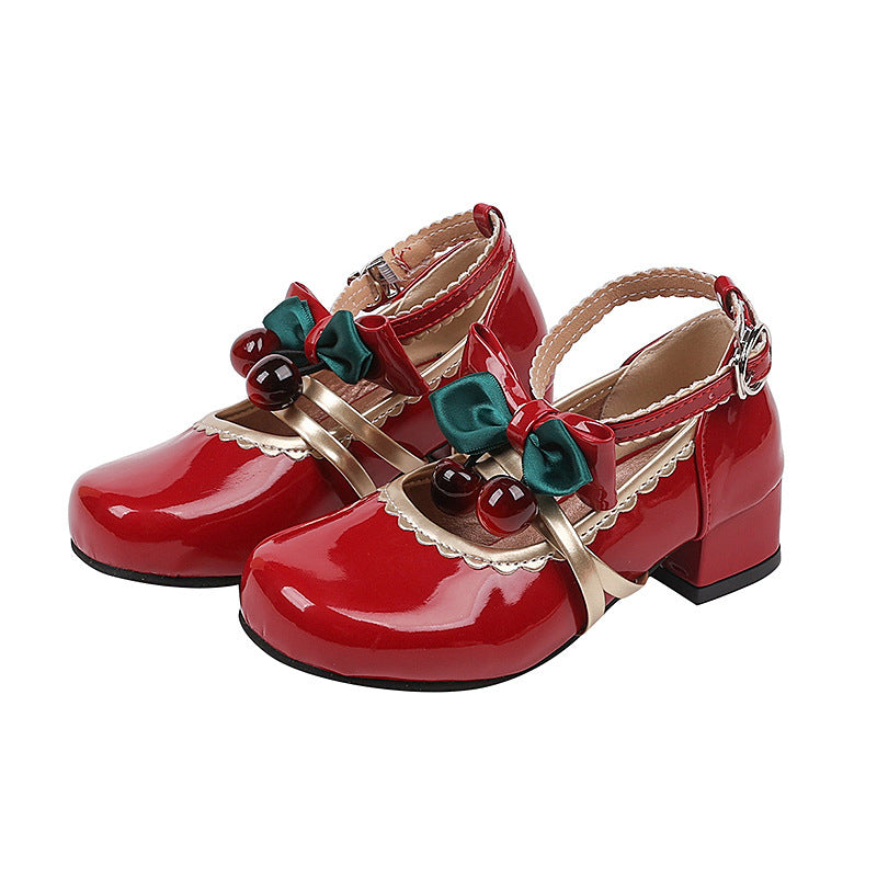Girls' Chunky Heel Round Toe Bow Princess Shoes