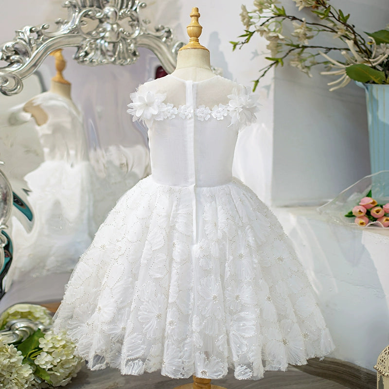 Girls Birthday Princess Dress White Flower Girl Wedding Puffy Dress