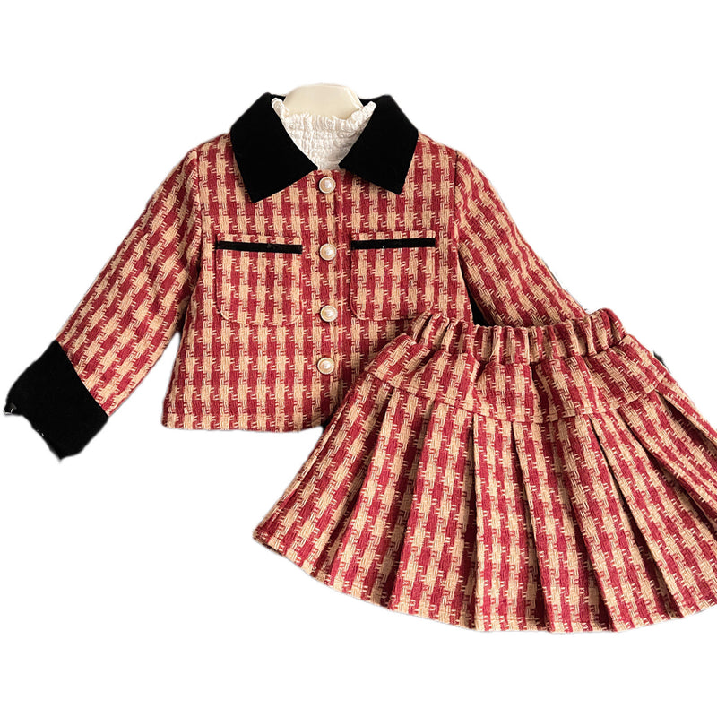 Cute Warm Girls Christmas Dress New Year Toddler Two-piece Dress Suit