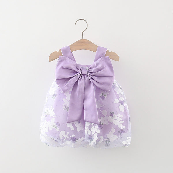 Summer Girls Dress Flower Bowknot Suspender Princess Dress