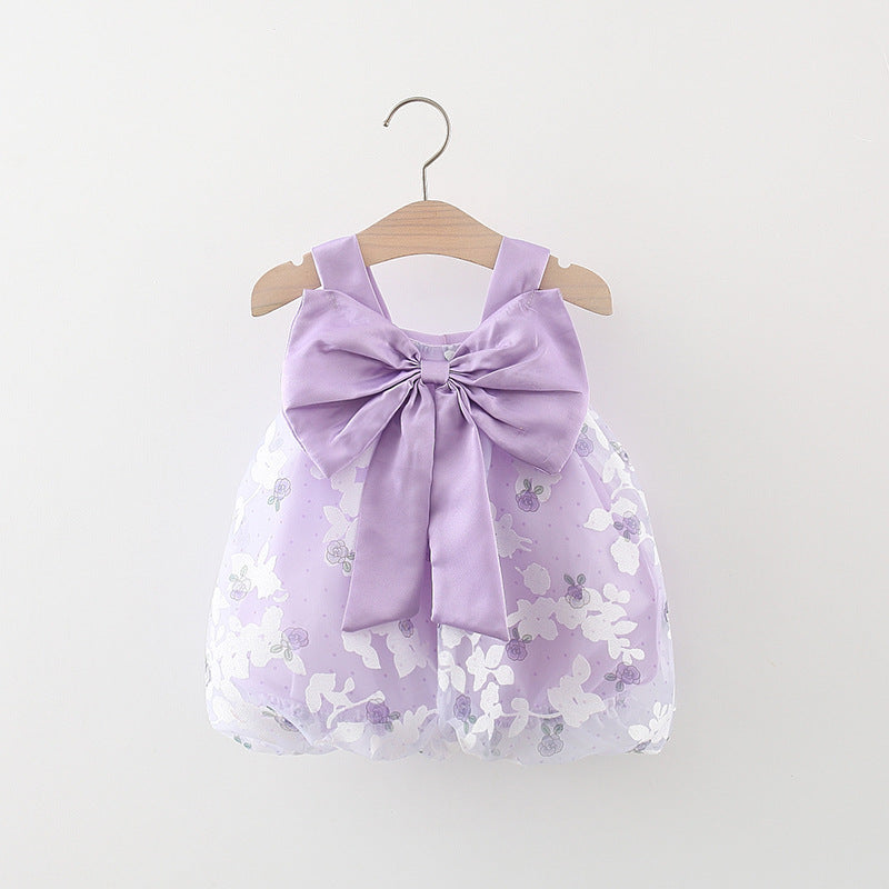 Summer Girls Dress Flower Bowknot Suspender Princess Dress