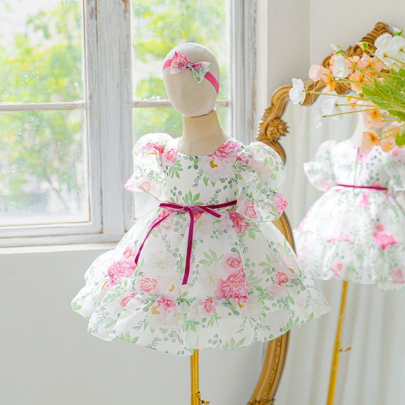 Baby Cute Communion Princess Dress Girl Birthday Print Dress