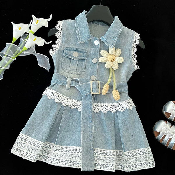 Summer New Girls Sleeveless Denim Vest Dress