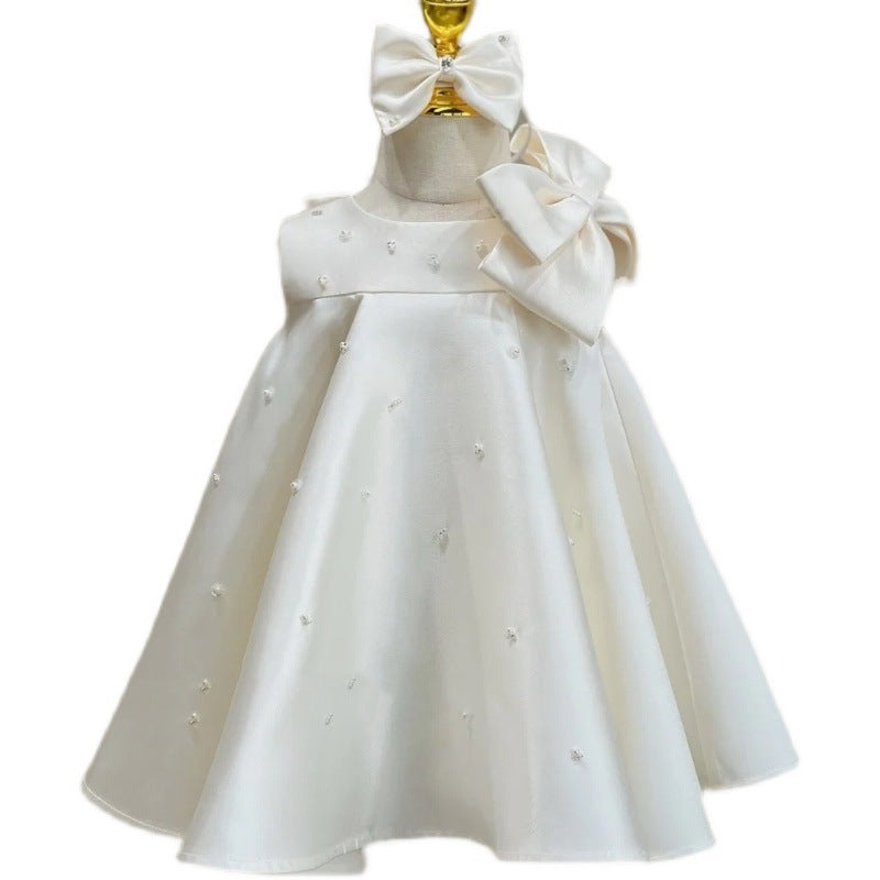 Cute Baby Girls White Baptism Birthday Party Princess Dress