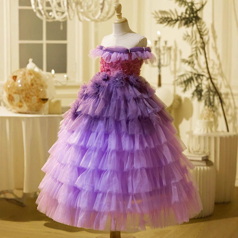 Girls Ball Dress Purple Children Birthday Gradient Princess Dress