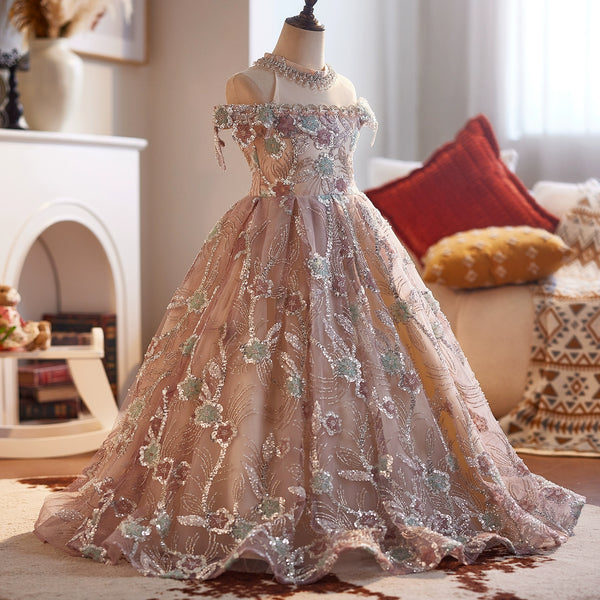 Girls Prom Dress Children Pink Birthday Dress Girl Party Princess Dress