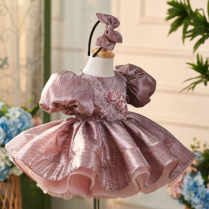 Cute Girl's First Birthday Dress Flower Girl Gilded Puffy Princess Dress