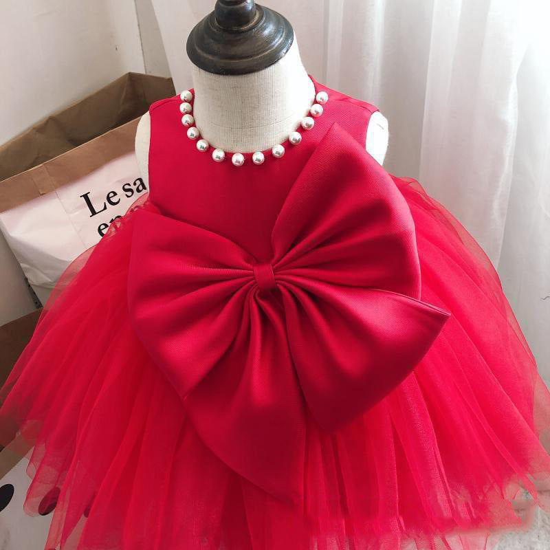 Baby Girl Big Bow Rose Pageant Dress Toddler Christmas  Princess Dress