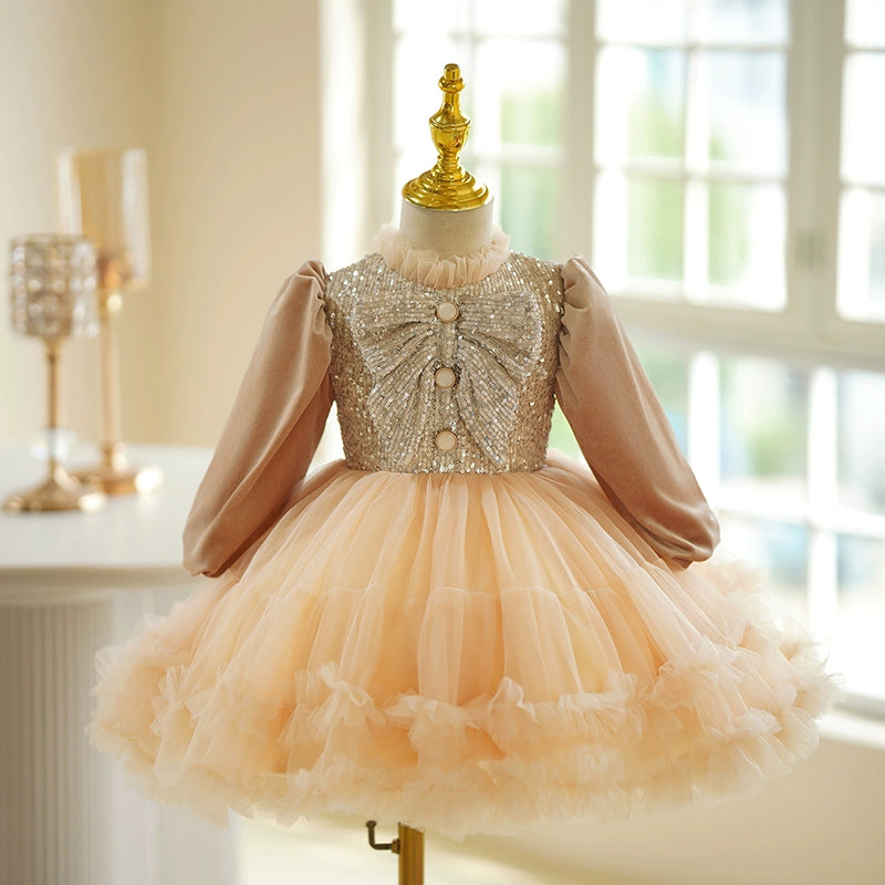 Cute Baby Girl Winter Dress Toddler Pageant First Birthday Princess Dress, Champagne / 2-3 Years (100cm) Cute Baby Girl Winter Dress Toddler Pageant First Birthday Princess Dress, Champagne / 2-3 Years (100cm)