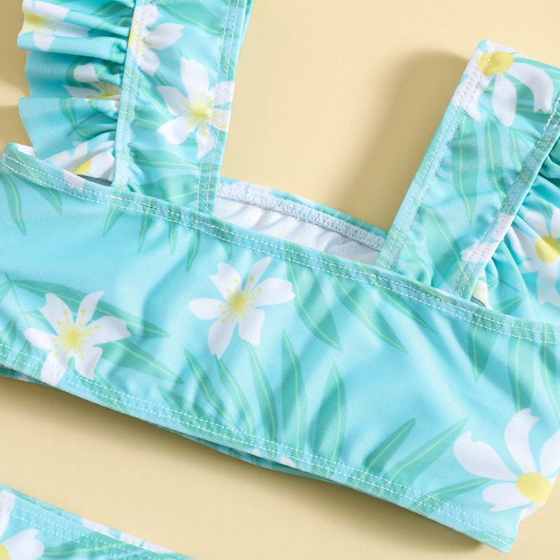 Girls Floral High Elastic Sunscreen Swimsuit