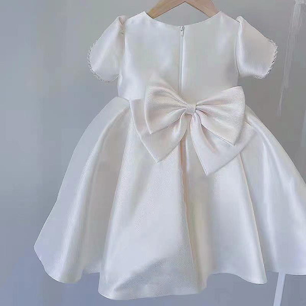 Elegant Baby Girls White Round Neck First Birthday Dress Toddler Birthday First Communion Dress