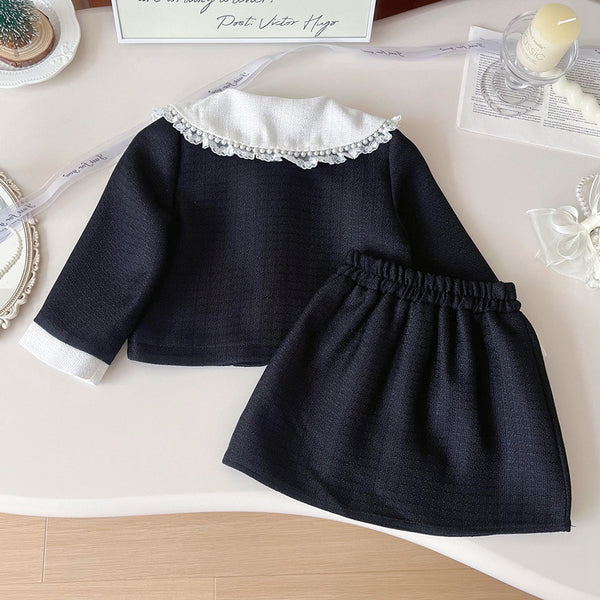 Girls' Autumn New Lapel Jacket and Skirt Two-piece Suit