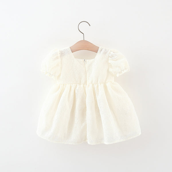Summer Girls Solid Color Lace Tulip Bowknot Dress