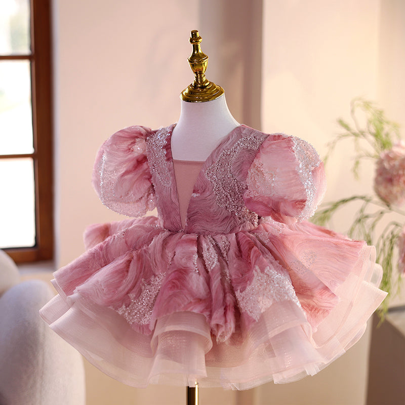 Girls Birthday Pink Dress Flower Girl Wedding Princess Dress