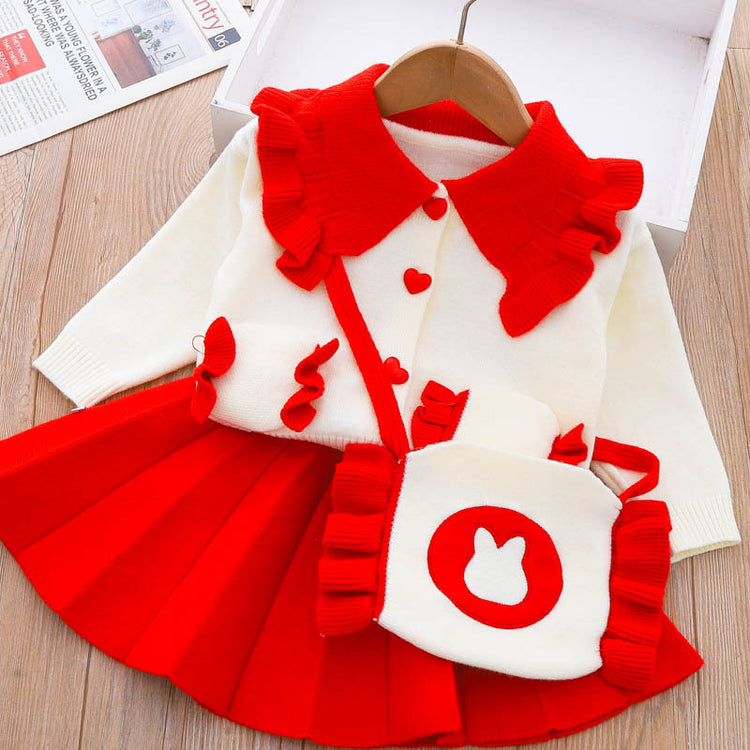 Cute Girls  Christmas Sweater Dress Printed Two Piece Winter Dresses