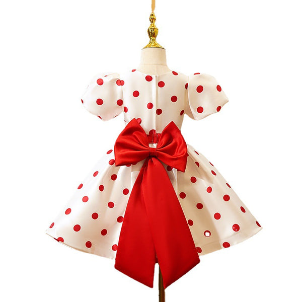 Sweet Baby Girls Red Polka Dot White Tutu Skirt Toddler First Communion Dress