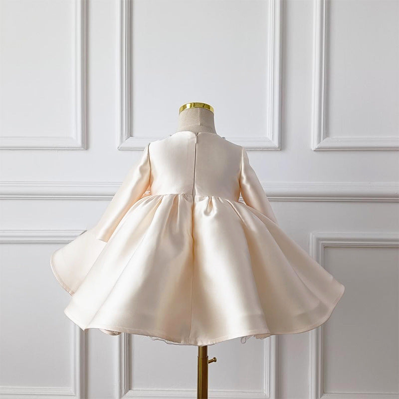 Cute Baby Girl Champagne Big Bow Dress Toddler Beauty Pageant Princess Dress