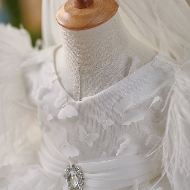 Girls White Birthday Dress Flower Girl Wedding Princess Dress