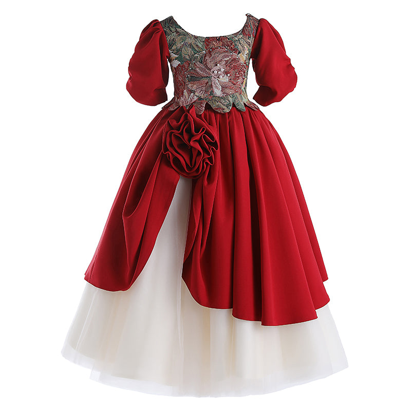 Baby Girl  Red Long Puffy Dress Toddler Birthday Christmas Princess Dress