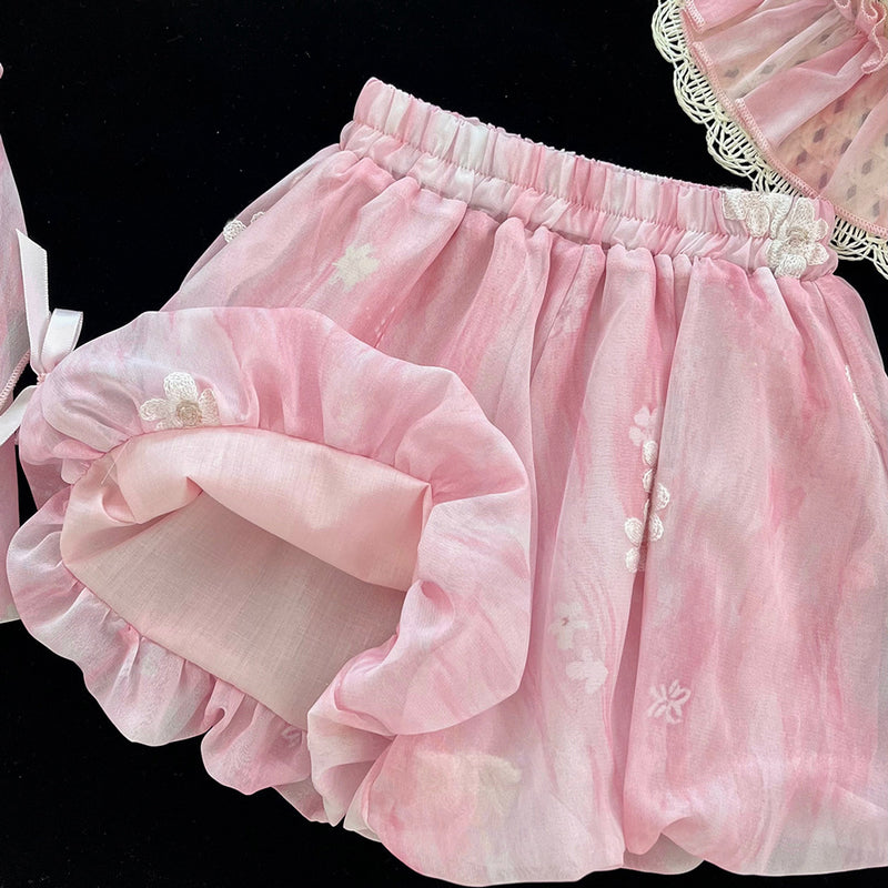 Girls Summer New Embroidered Suspender Shorts Two-piece Suit