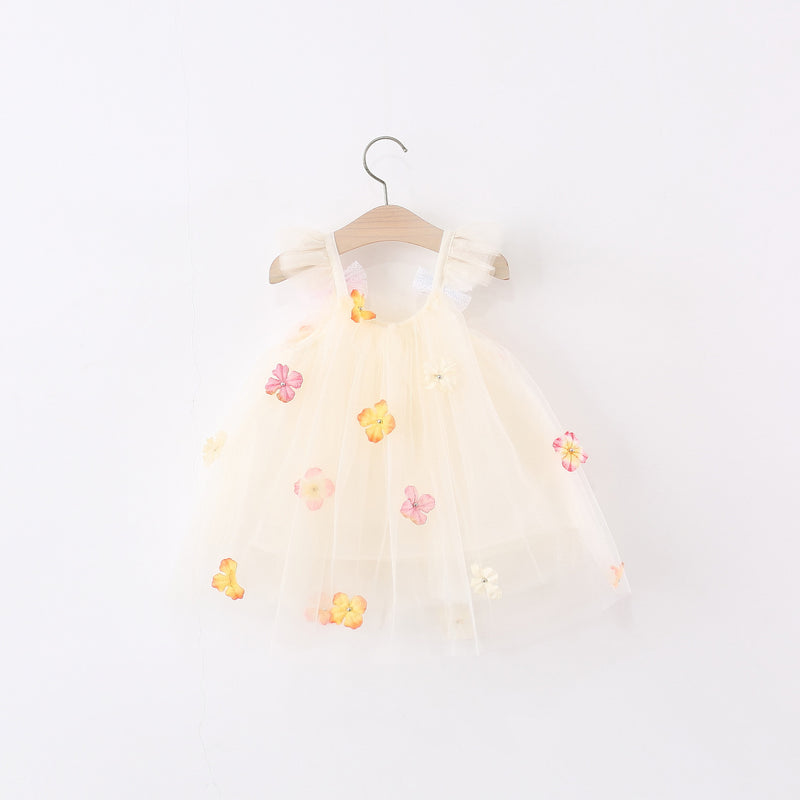 Summer New Girls Bow Petal Tulle Dress