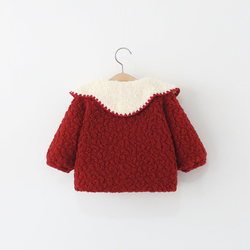 Girl's Winter Heart-Shaped Lapel Collared Coat