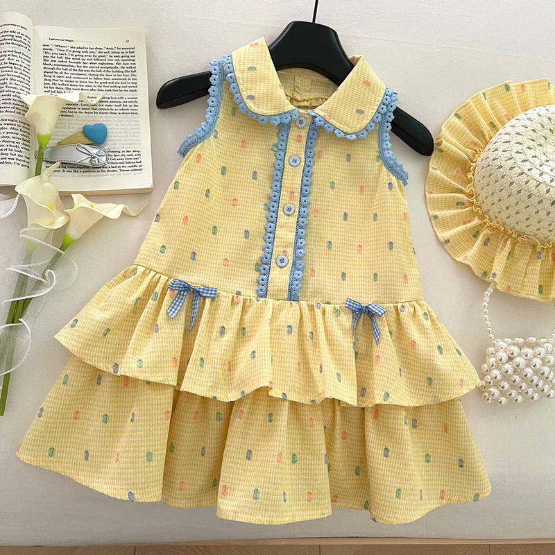 Girls' New Summer Sleeveless Hollow Bow Vest Princess Dress