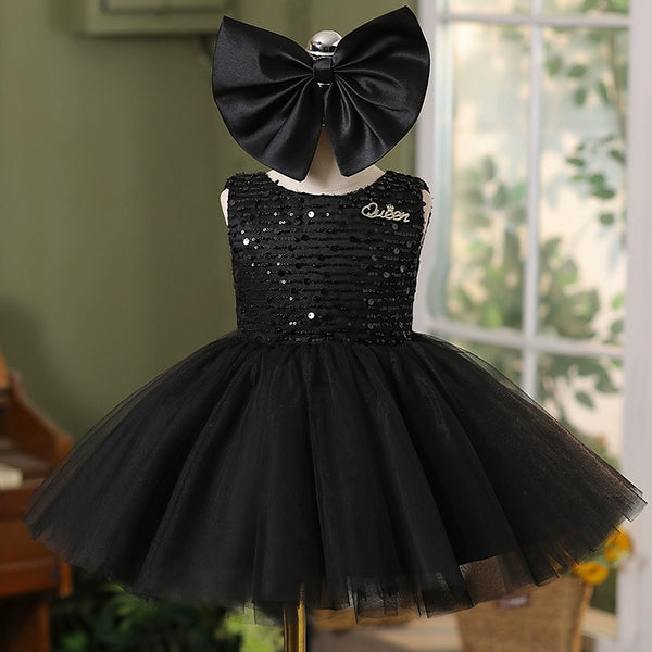 Elegant Baby Sleeveless Puff Princess Dress Toddler Black Formal Dresses