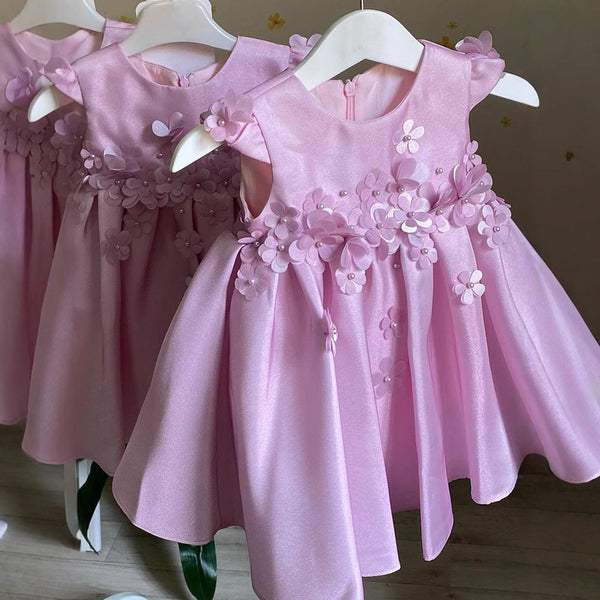 Baby Birthday Princess Dress Toddler Communion Dress Flower Girl Wedding Pink Dress