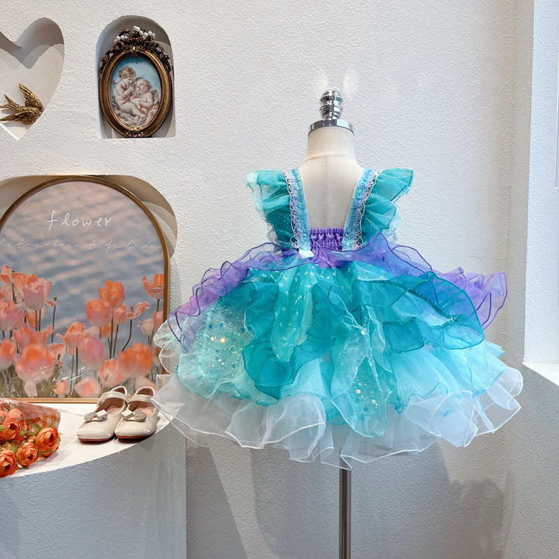 Elegant Baby Sequin Puff Dress Toddler Little Girl Birthday Costume Princess Dress