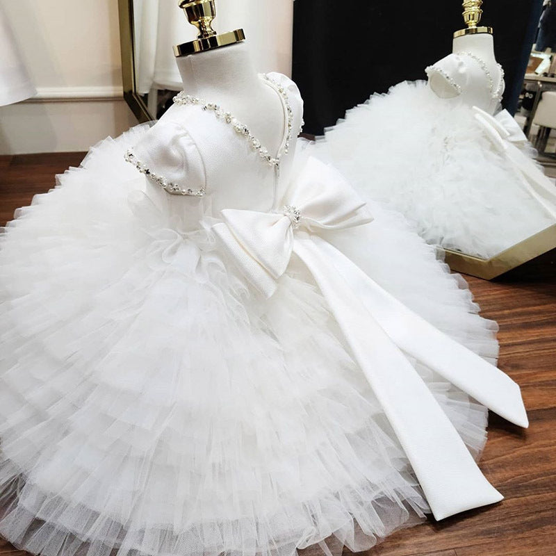 Baby Cute Girl Puffy White Dress Birthday Party Princess Dress – marryshe Baby Cute Girl Puffy White Dress Birthday Party Princess Dress – marryshe