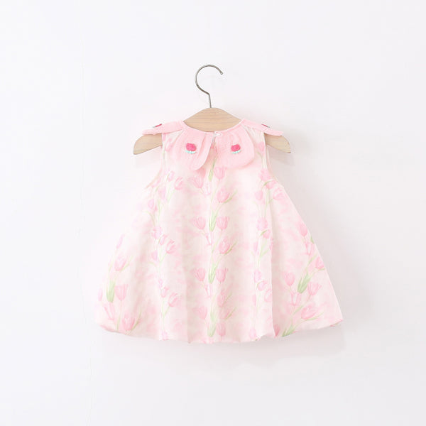 Summer New Girls Tulip Petal Collar Sleeveless Dress