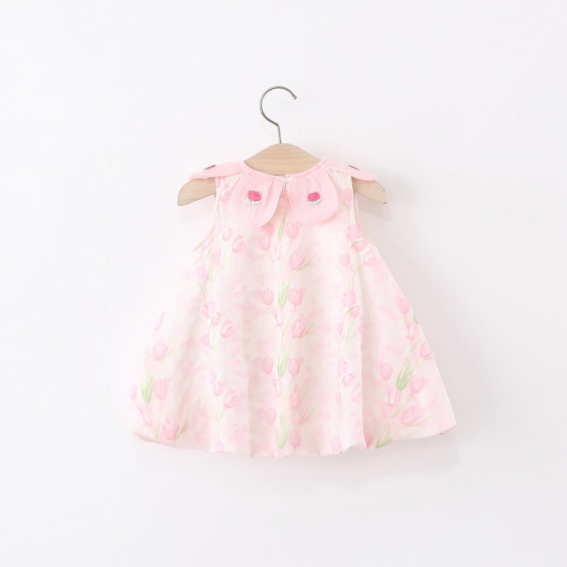 Summer New Girls Tulip Petal Collar Sleeveless Dress
